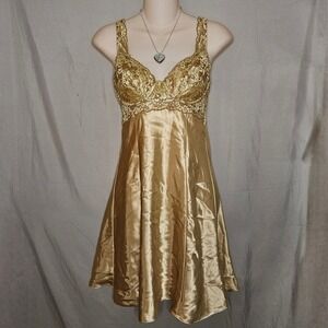 Y2k Victoria's Secret Gold Lace Lingerie Slip Dress